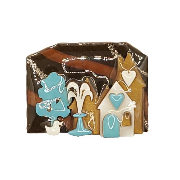 Lucinda House Pin Duck Bird Fountain Tree Hearts Brown Blue Glitter Metallic - Picture 1 of 2